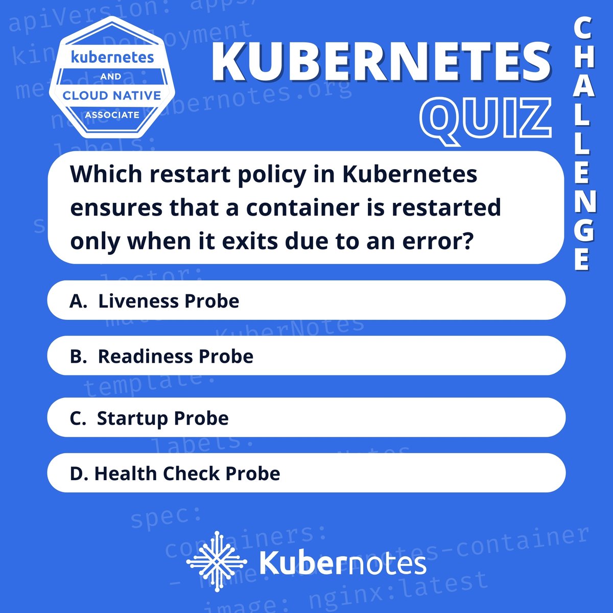 Kubernotes_'s tweet photo. #Kubernetes Daily Pop Quiz - Kubernetes and Cloud Native Associate 

🌎 https://t.co/oNda6vBXBO

📝 Give us your best answer in the comments!

#Kubernetes #KuberNotes #CKA #CKAD #KCNA #KCSA #CKS #onlinetraining #liveonlinetraining #training #certificate #handsontraining https://t.co/2lHBCCdEqw