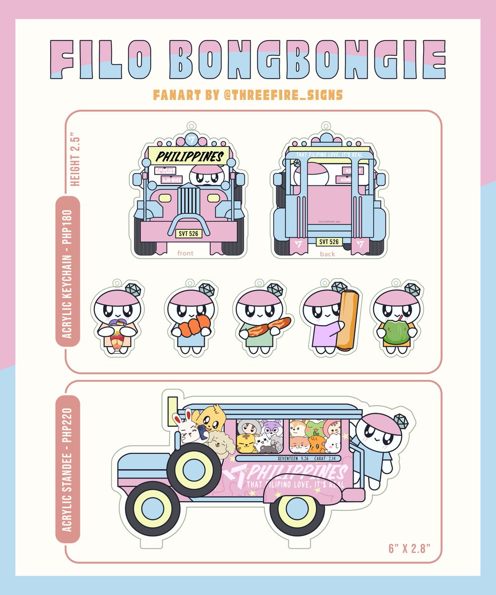 💙FILO BONGBONGIE🩷

✨Order Form ✨
tinyurl.com/FiloBNGIE

Since wala tayong PH exclusive n bongbongie. hahaha.

- pvc pocaholder
- Acrylic keyring (sandwiched)
- standee
- waterproof stickers

sa mga CJist palagay [CJ] sa may name nyo.

. seventeen right here