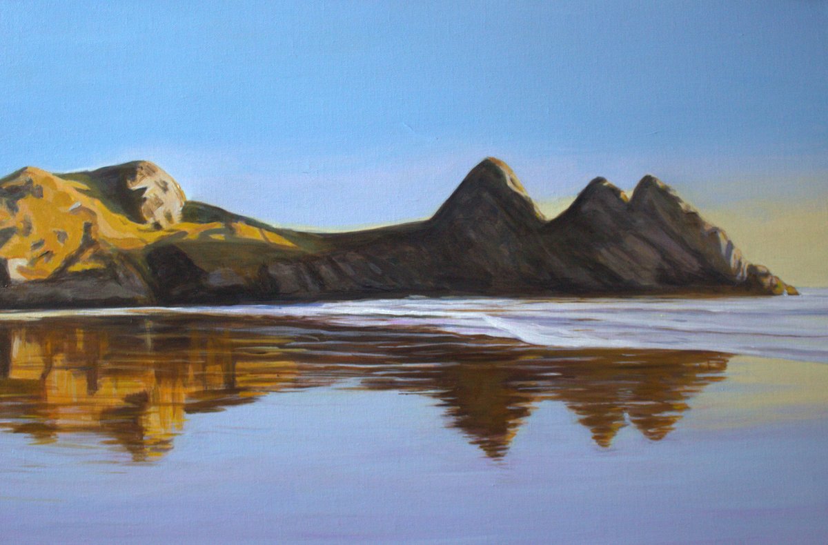 A couple of works in progress of a Mid Wales landscape and Three Cliffs #Gower - I will be trying to replenish my portfolio of  Wales-inspired landscapes in the coming weeks/ months! #wales #welshlandscape #threecliffs #midwales #acrylic #acrylicgouache #linencanvas #woodenpanel
