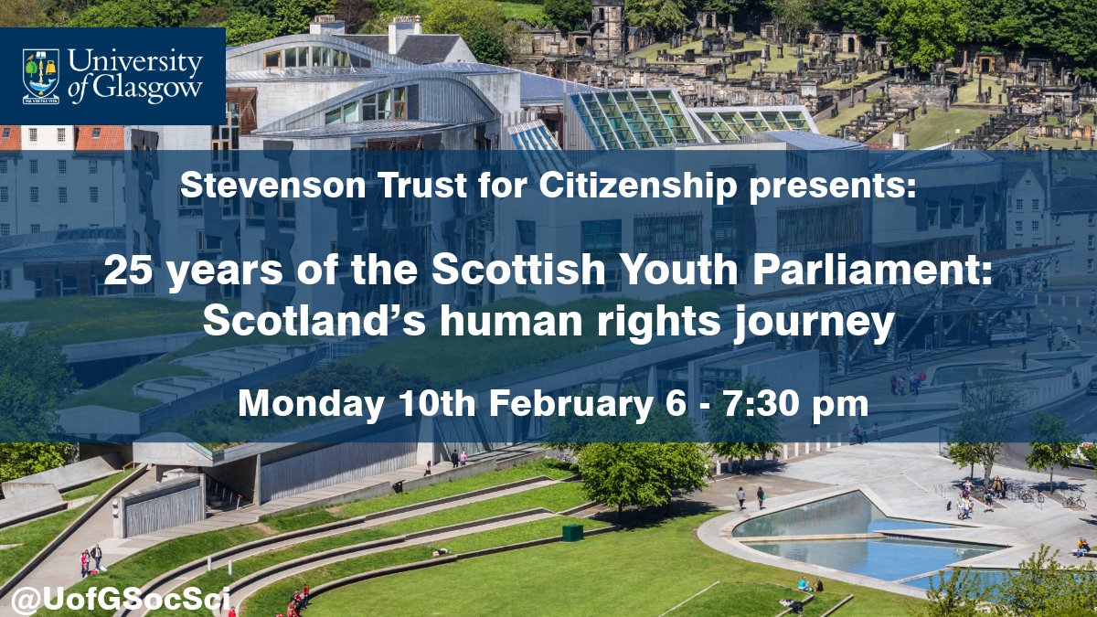 UofG Social Sciences (@uofgsocsci) on Twitter photo 📢Save the Date!
Join us for the next <a href="/StevensonTrust/">Stevenson Trust for Citizenship</a> lecture on February 10th, featuring Members of the Scottish Youth Parliament (MSYPs) discussing 25 years of major policy changes in Scotland and the future of Scottish democracy
Register here: tinyurl.com/3vfj37zv 📢Save the Date!
Join us for the next <a href="/StevensonTrust/">Stevenson Trust for Citizenship</a> lecture on February 10th, featuring Members of the Scottish Youth Parliament (MSYPs) discussing 25 years of major policy changes in Scotland and the future of Scottish democracy
Register here: tinyurl.com/3vfj37zv