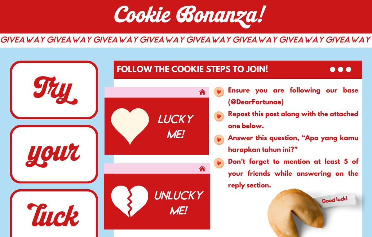 DearFortunae's tweet image. ㅤ
𓄹˖͢⭑ When sweet  tastes  and  hope
blend   into   every  fortune  cookie,
hidden chances arise. We’re giving
𝘁𝗵𝗿𝗲𝗲 fortunate folks the chance to
snag  a  cookie  first! Try  your  luck,
submit   your   entry   no  later  than
January 25,  2025 at 7 PM (UTC+7). 
ㅤ