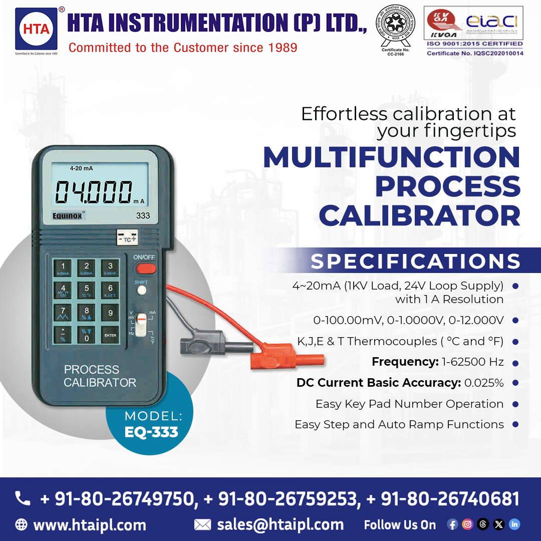 htaipl's tweet image. HTAIPL’s Multifunction Process Calibrator is designed for efficiency, accuracy, and ease of use. 

📲 Call: + 91-80-26749750, + 91-80-26759253, + 91-80-26740681
🌐htaipl.com/shop/simulator…

#htaipl #processcalibrator #calibrationtools #precisioncalibration #accuratemeasurements