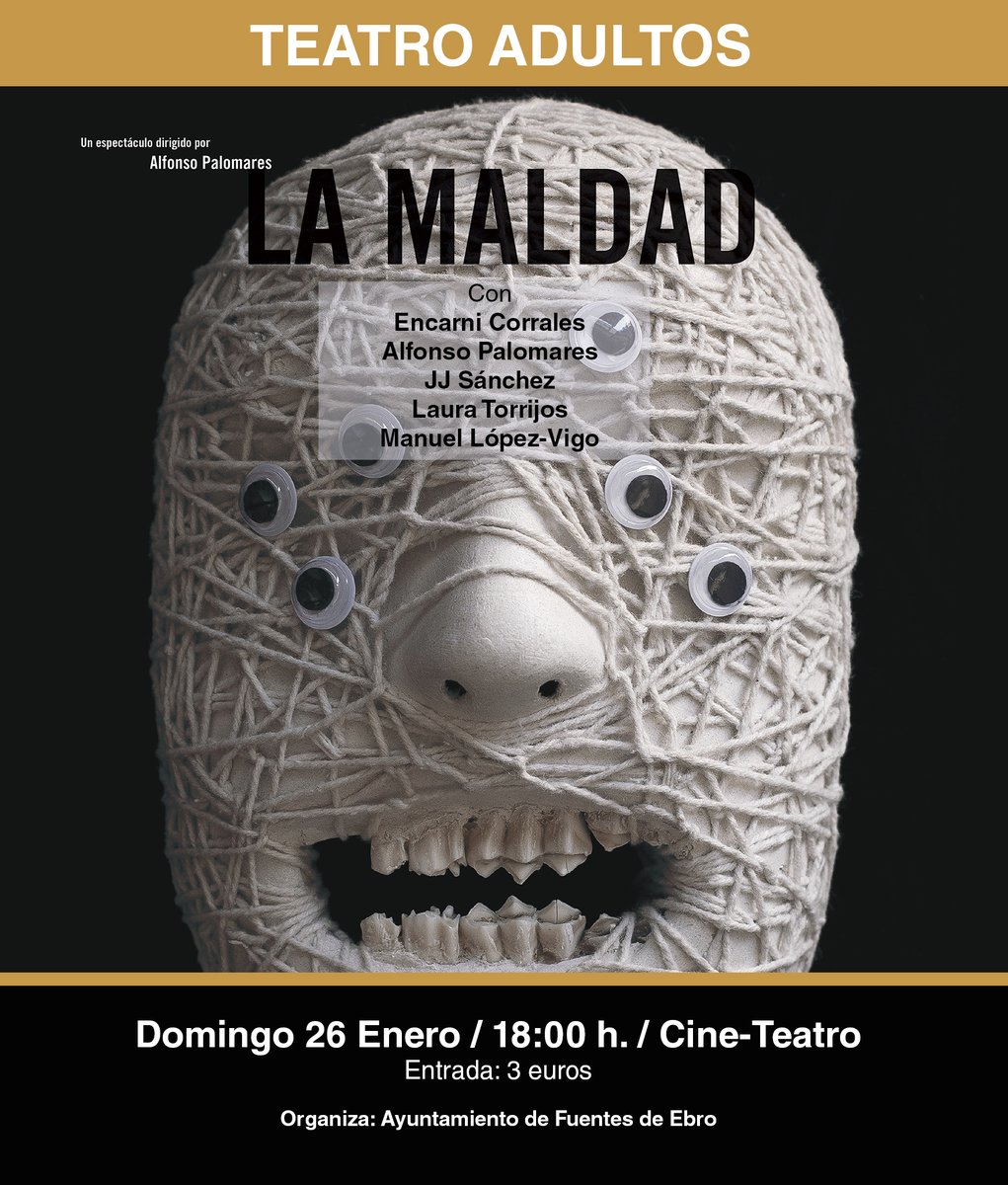 Este domingo 26 de enero seremos malos en FUENTES DE EBRO! Os esperamos!!! 
#LaMaldad #ComediaMusical #Shakespeare Organiza: <a href="/FuentesdeEbro/">FuentesdeEbro.es</a>