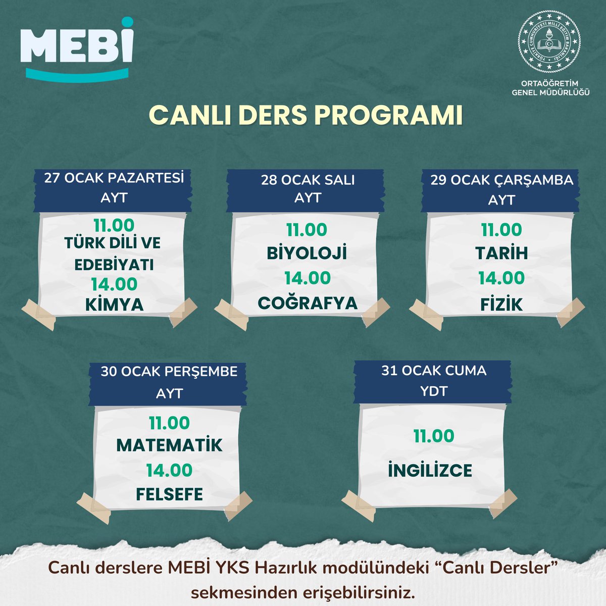 meb_mebi's tweet photo. 📣MEBİ Canlı Ders Programı Sizlerle🎉

#MEBİcanlıdersler

🌟https://t.co/plpbT7RXxq

@tcmeb @meb_ogm #meb #MEBİ #yks #tyt #ayt https://t.co/iVJWSF2d2r