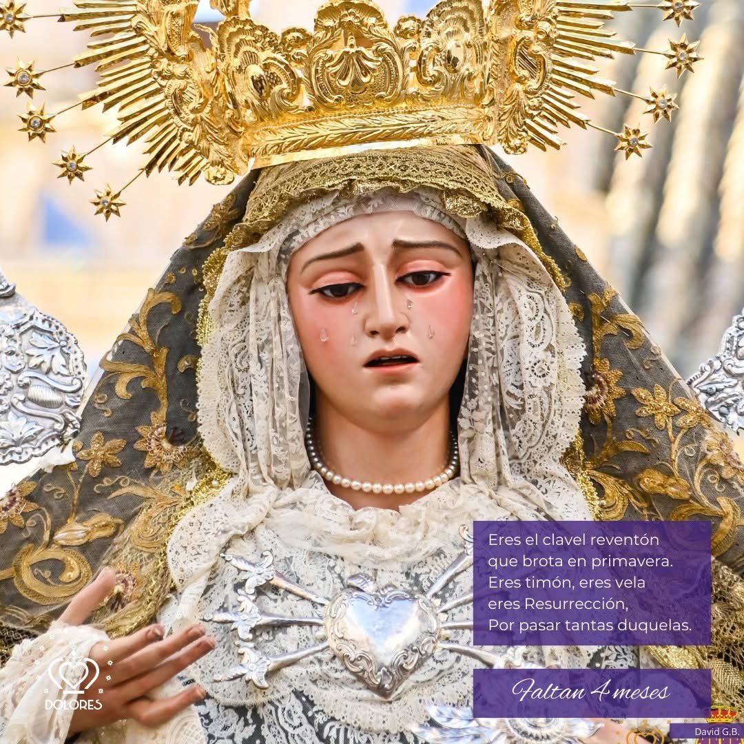 Eres el clavel reventón
que brota en primavera.
Eres timón, eres vela.
Eres Resurrección. 
Por pasar tantas duquelas.
¡Faltan 4 meses! 
#CoronacionDoloresArahal #Arahal 
<a href="/JNazarenoArahal/">J. Nazareno Arahal</a>