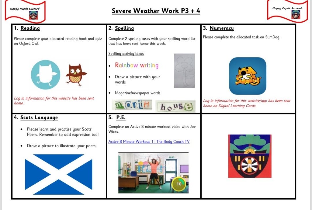Here is a copy of the learning grid for today. 😀