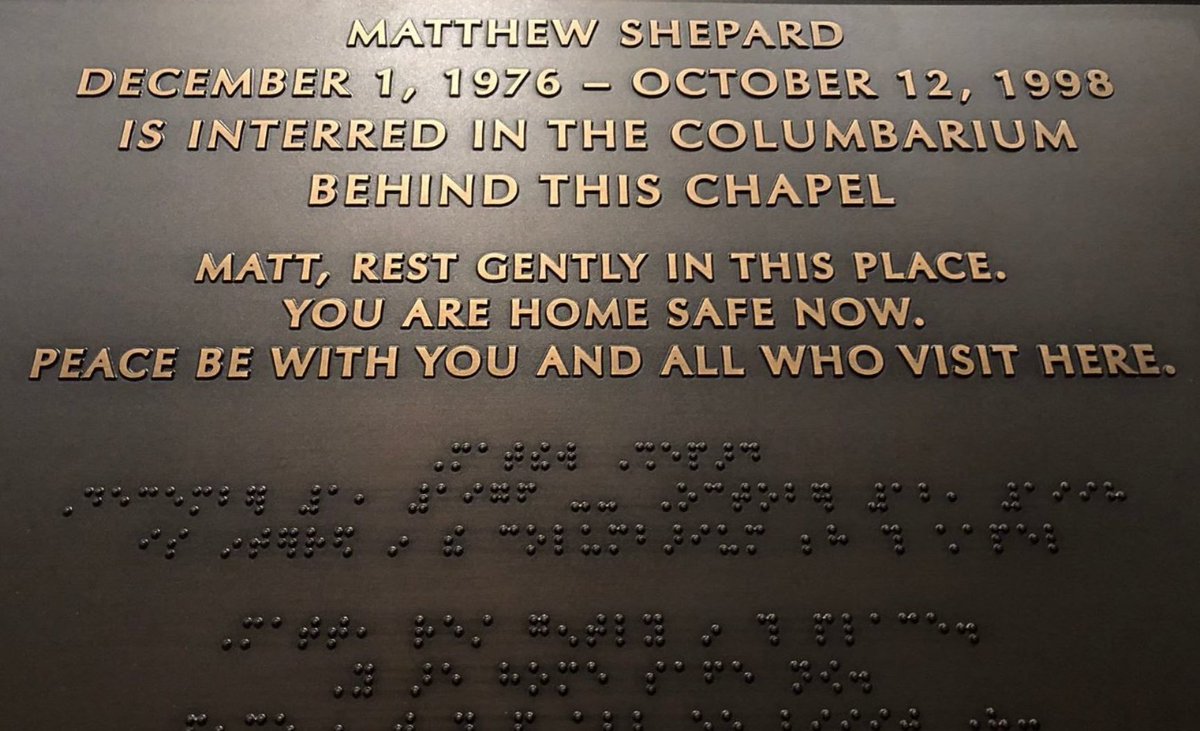 For 25 years #MatthewShepard - victim of a monstrous homophobic murder - had no permanent resting place due to his parents’ fears his grave would be vandalised. When #BishopBudde learnt this, she invited the Shepards to inter his remains inside the Washington National Cathedral.