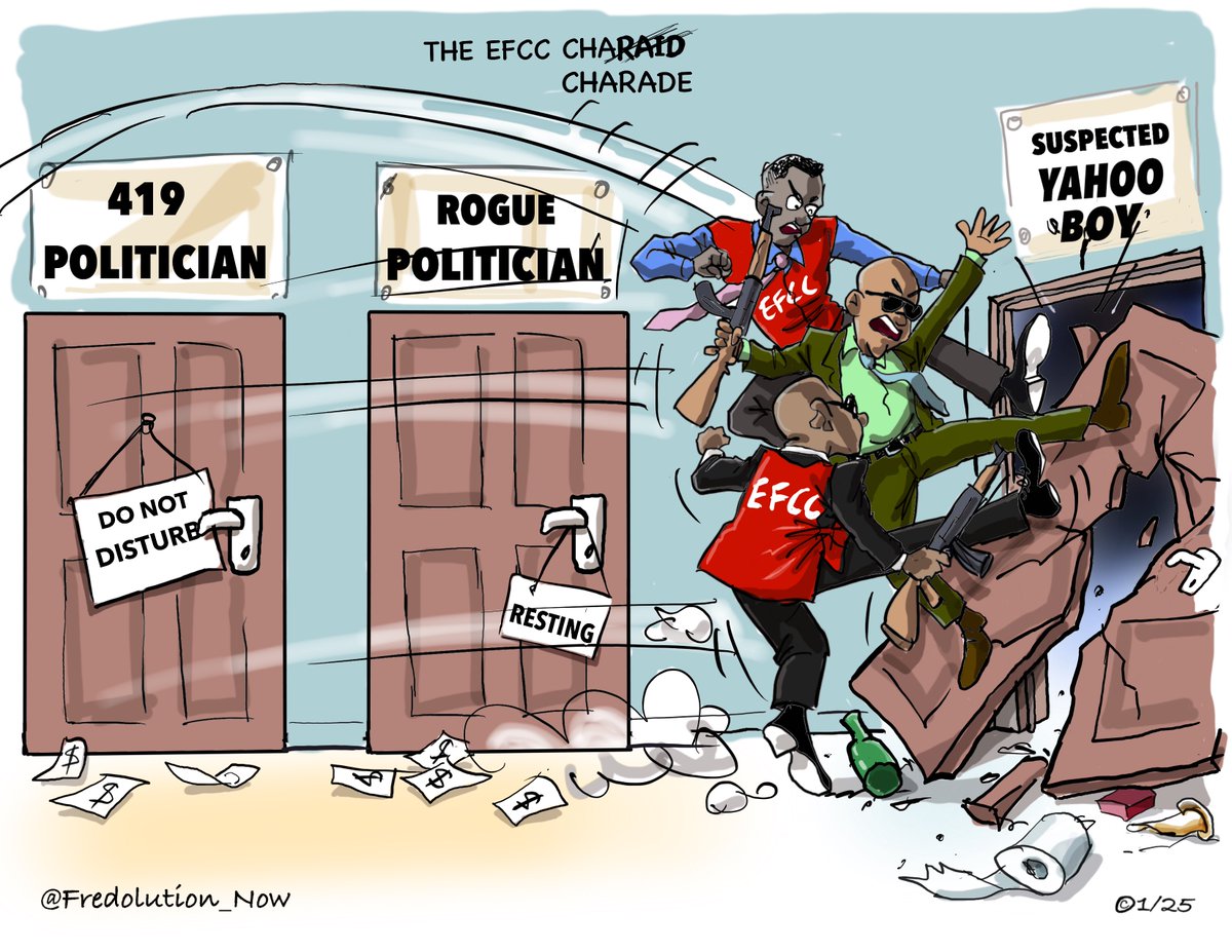 Fredolution_Now's tweet image. My cartoon today: The EFCC chaRAID…abi charade!🥴
