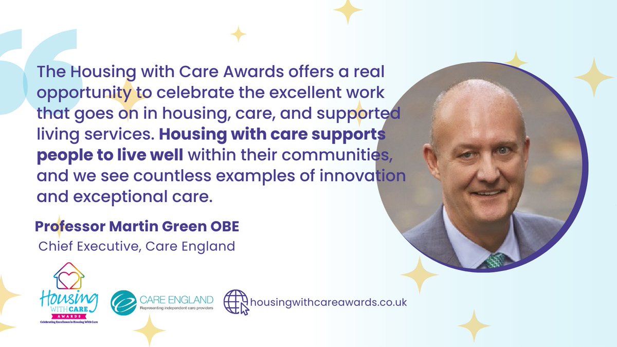 Housing With Care Awards (@hwcawards) on Twitter photo ๐ The Housing with Care Awards, supported by Care England
<a href="/CareEngland/">Care England ๐</a>
๐ Acknowledging outstanding contributions to retirement communities, extra care housing, and more. ๐
โณ Nominations close 28th April โ bit.ly/3tRgX7O ๐ The Housing with Care Awards, supported by Care England
<a href="/CareEngland/">Care England ๐</a>
๐ Acknowledging outstanding contributions to retirement communities, extra care housing, and more. ๐
โณ Nominations close 28th April โ bit.ly/3tRgX7O