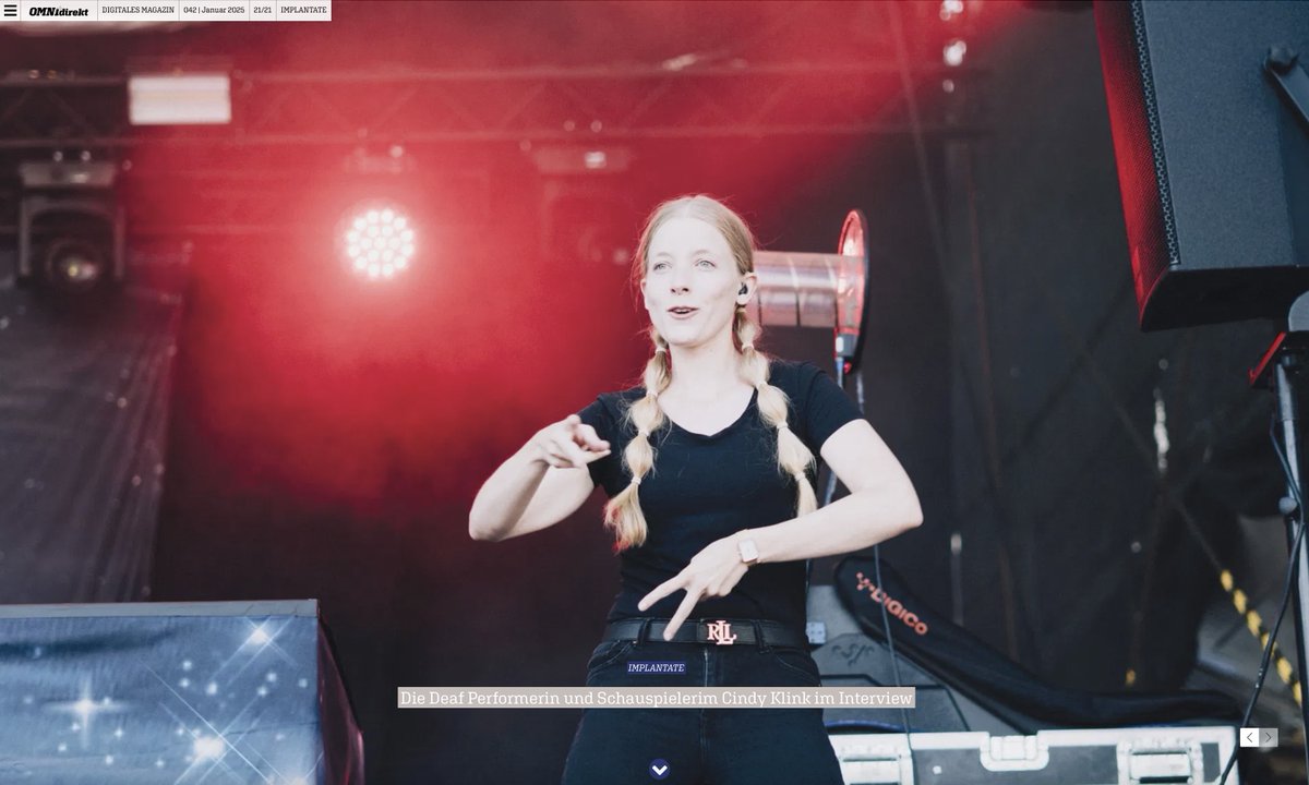 Schaarschmidts's tweet image. „Mit dem CI bin ich unabhängiger geworden“ – mein ausführliches Interview mit Deaf-Performerin Cindy Klink gibt’s in der aktuellen Ausgabe der @OMNIdirekt  – auch unter nachfolgendem Link

omnidirekt.digital/de/042-januar-…

@CochlearDe #cochleaimplantat #cochlear