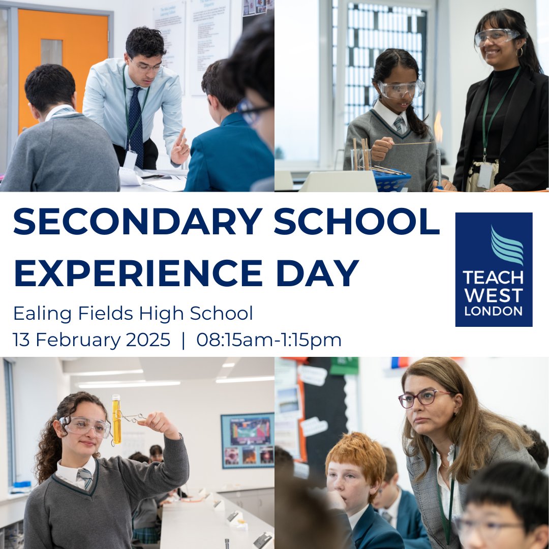 TeachWestLondon (@teachwestlondon) on Twitter photo 🎓 Join us for our Secondary School Experience Day on 13th February 2025 at <a href="/EalingFields/">Ealing Fields High School</a>!
Step into a real classroom, engage with inspiring educators and gain first hand experience that will be invaluable on your journey into teaching.
👉 Register now to secure your spot: 🎓 Join us for our Secondary School Experience Day on 13th February 2025 at <a href="/EalingFields/">Ealing Fields High School</a>!
Step into a real classroom, engage with inspiring educators and gain first hand experience that will be invaluable on your journey into teaching.
👉 Register now to secure your spot: