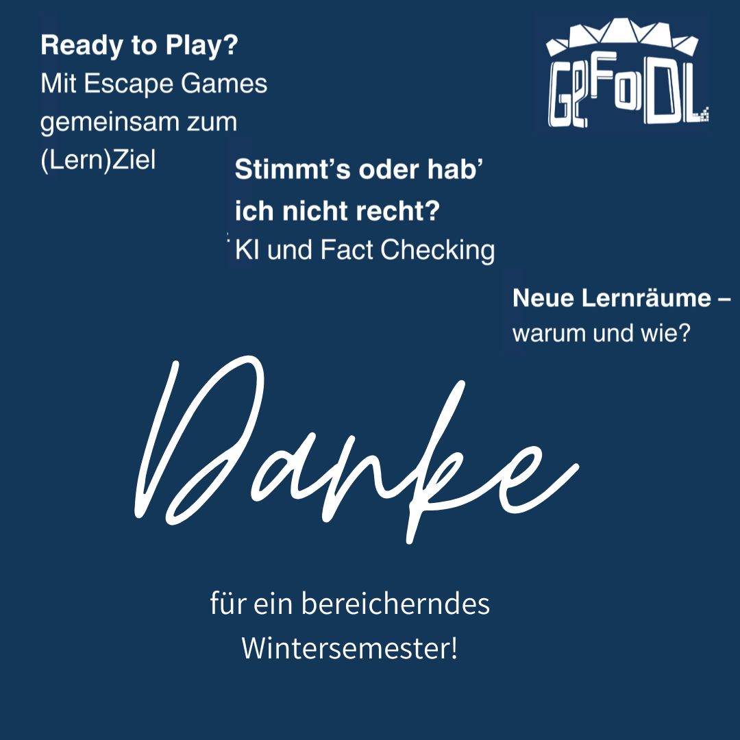 Danke für ein inspirierendes Wintersemester! Nach spannenden Diskussionen geht’s eine kleine Pause, aber die Planungen fürs kommende Sommersemester laufen auf Hochtouren. #DigitaleLehre #Gesprächsforum