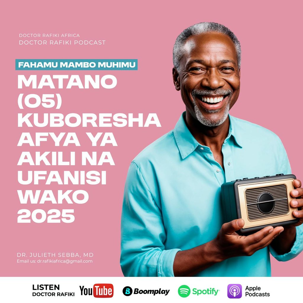 Hi rafiki! Ufanisi wako kwenye kazi unaathiriwa moja kwa moja na afya yako ya akili. Iwe ni zile siku mawazo mengi au siku unautulivu, matokeo huonekana. 

Wiki hii karibu tuongeee namna ya kuboresha afya ya akili na ufanisi!

Bonyeza hapa; open.spotify.com/episode/1OQ3X4…

#doctorrafiki