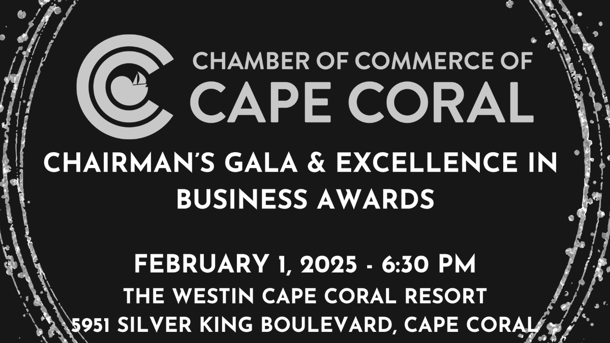 dgermain's tweet image. Join us for the 2025 Chairman's Gala on February 1 at the Westin Cape Coral Resort! This event honors business excellence and recognizes our fantastic members and volunteers. #CapeCoralChamberGala #BusinessExcellence #CapeCoralChamber #GetInAndGetBusy conta.cc/4gk30la