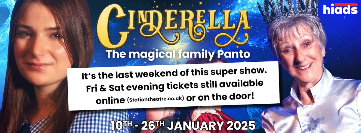Only 4 more chances to see our exciting panto "Cinderella" from today to Sunday.  Great reviews so matinees are almost sold out, but plenty of tickets available for today &amp; Sat eve - Oh yes there are! Buy stationtheatre.co.uk or on door.  #hayling #haylingisland #havant #show