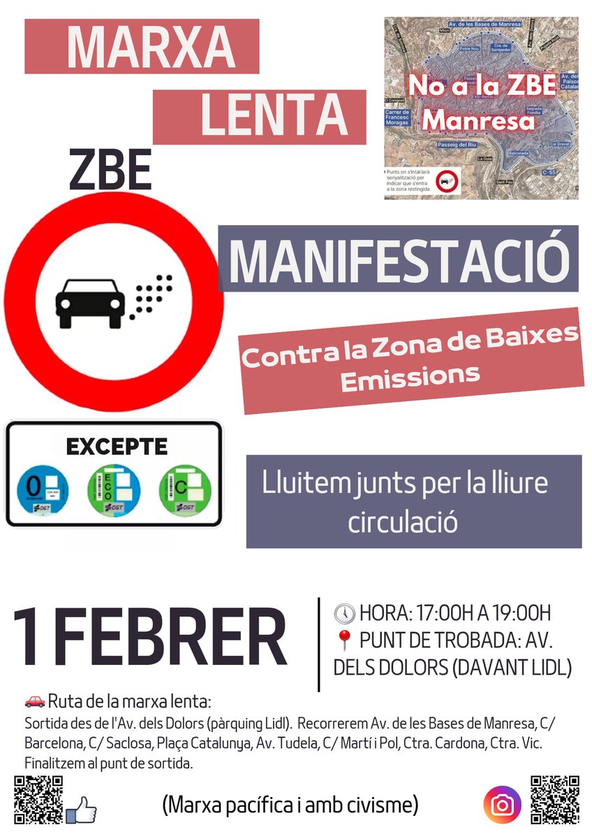 nozbemanresa's tweet photo. La zona de baixes emissions de Manresa afectarà famílies, treballadors, estudiants i comerciants. Sense alternatives reals, ens deixen sense opcions. Fem-nos escoltar abans que sigui massa tard! #Manresa #Bages #manifestacio #zbe #nozbe #zonabajasemisiones #cotxe #circulacio https://t.co/QZwfLIk3vt
