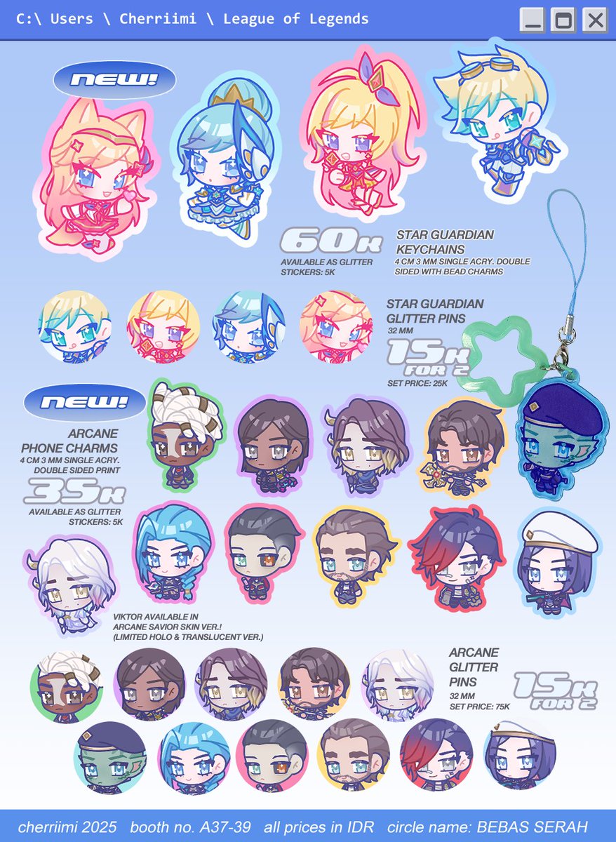 [ RTs 💙 ]  
˚₊‧꒰ა cherriimi #cocoma2 OTS catalog ໒꒱ ‧₊˚
♡ original art ♡ league of legends (#Arcane ) ♡ mass effect ♡ honkai star rail ♡

hi! here's the full catalog of OTS merch that i will bring to cocoma!

#COCOMA2CATALOGUE #COCOMADAY2025CATALOGUE 

⤵️ full catalog 