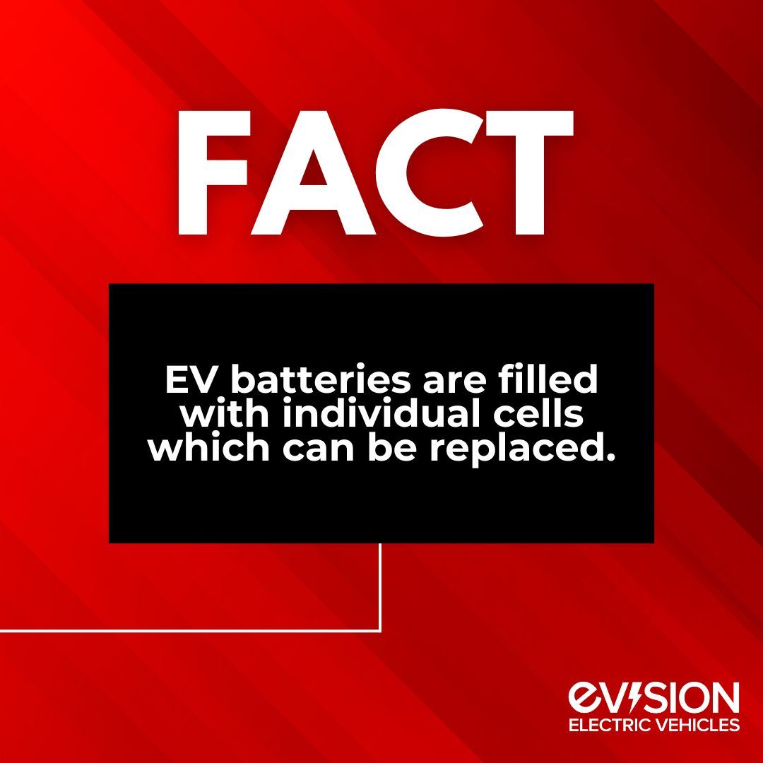 EVisionEVs's tweet photo. Batteries in most electric vehicles are made up of thousands of individual cells, similar to an AA battery. It is possible to replace individual cells. 
#EVMyths #EVMythBusting #ElectricVehicles# #factfriday #fyp https://t.co/wO22QPNFZ0
