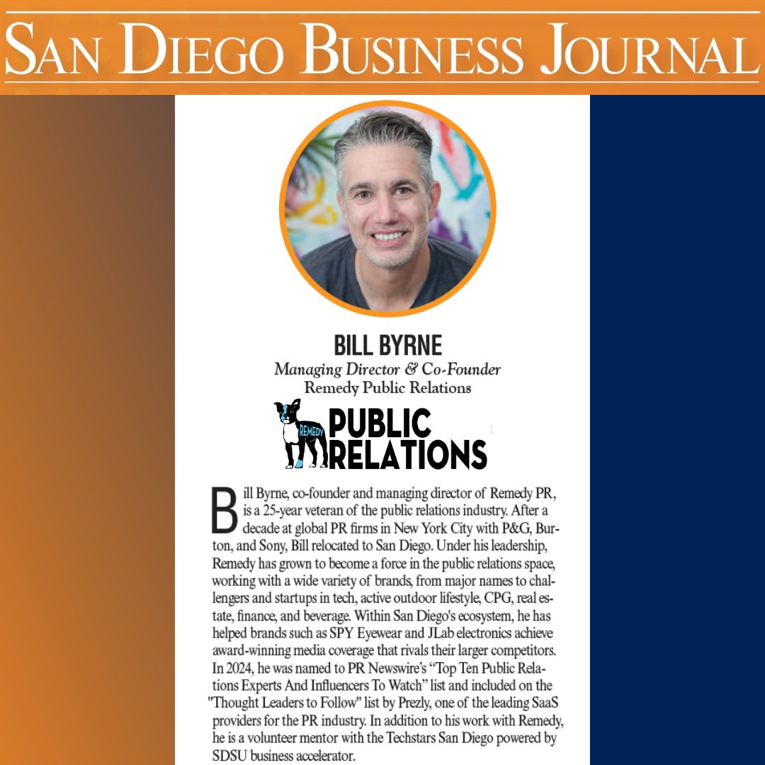 Congrats to those who made the @sdbizjournal’s Leaders of Influence in Marketing list for 2025.

Excited to see our managing director, Bill Byrne, included at the top!
Sure, the list might be alphabetical, but being above the fold is a win 😝.

#PublicRelations
#SanDiego