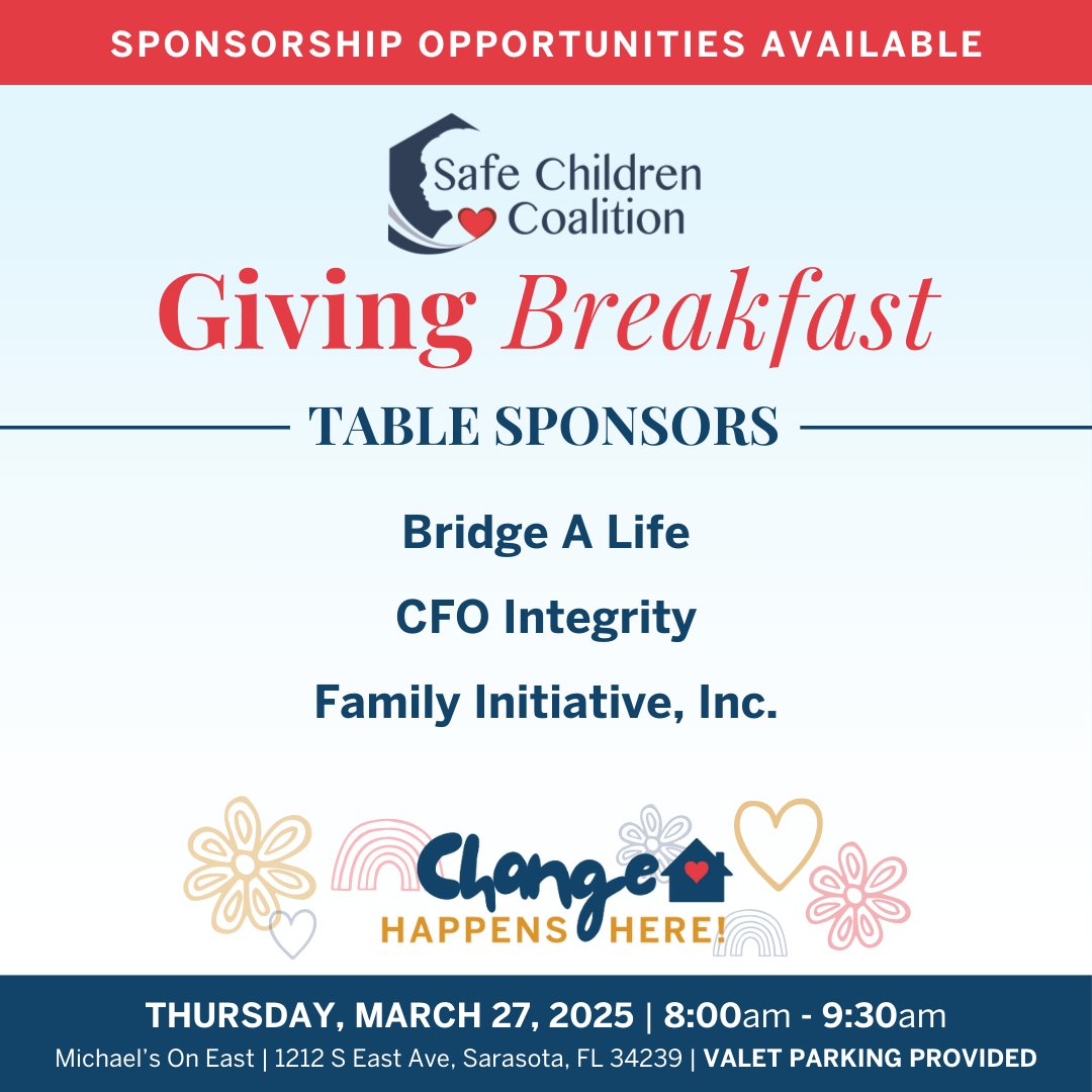 ANNOUNCEMENT! Joining us on the red carpet at the 3rd Annual Giving Breakfast on March 27 are Table Sponsors Bridge A Life, CFO Integrity, and @FI_inc. We have room for you, too! Secure your sponsorship by Feb. 14: sccfl.org/giving-breakfa…