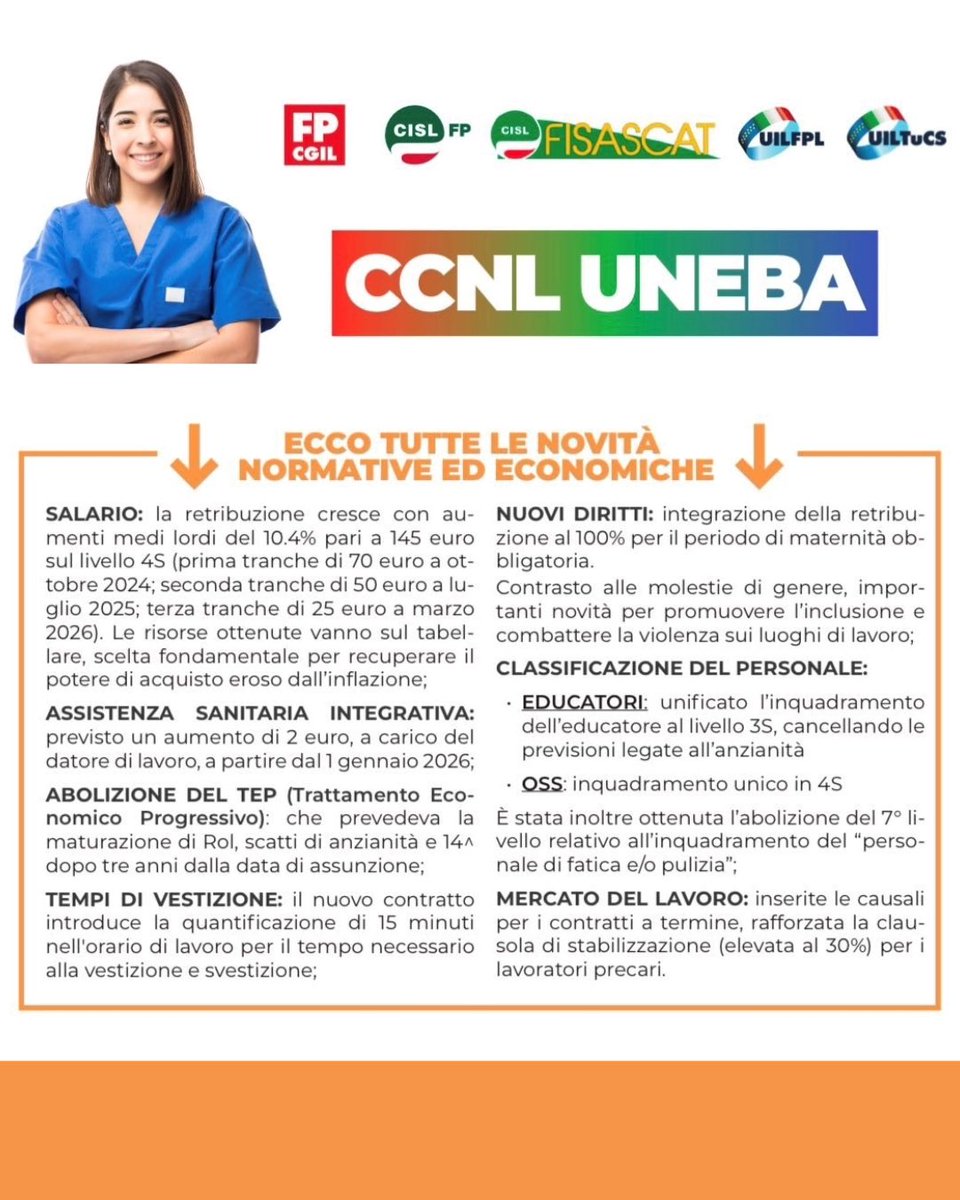 FisascatCisl75's tweet photo. 🟢 ✍️ #Contratto nazionale #Uneba Conclusa positivamente la fase di consultazione tra le lavoratrici e i lavoratori dell’Accordo di rinnovo 2023/2025. Parti Sociali a confronto per ratificare l’intesa siglata il 20 dicembre scorso. Al tavolo per la #FisascatCisl la segretaria nazionale @aurorablanca_ insieme all’operatore sindacale #DanieleMeniconi e alla delegazione trattante.
🔗 Ecco tutte le novità:
✅ Salario
✅ Assistenza Sanitaria Integrativa
✅ Abolizione del TEP
✅ Tempi di vestizione
✅ Genitorialità
✅ Contrasto alla violenza di genere
✅ Classificazione del Personale
✅ Mercato del Lavoro
💪 Più tutele per le lavoratrici e i lavoratori del #TerzoSettore #sociosanitario #assistenziale!
📸 https://t.co/IqrQZqufO1