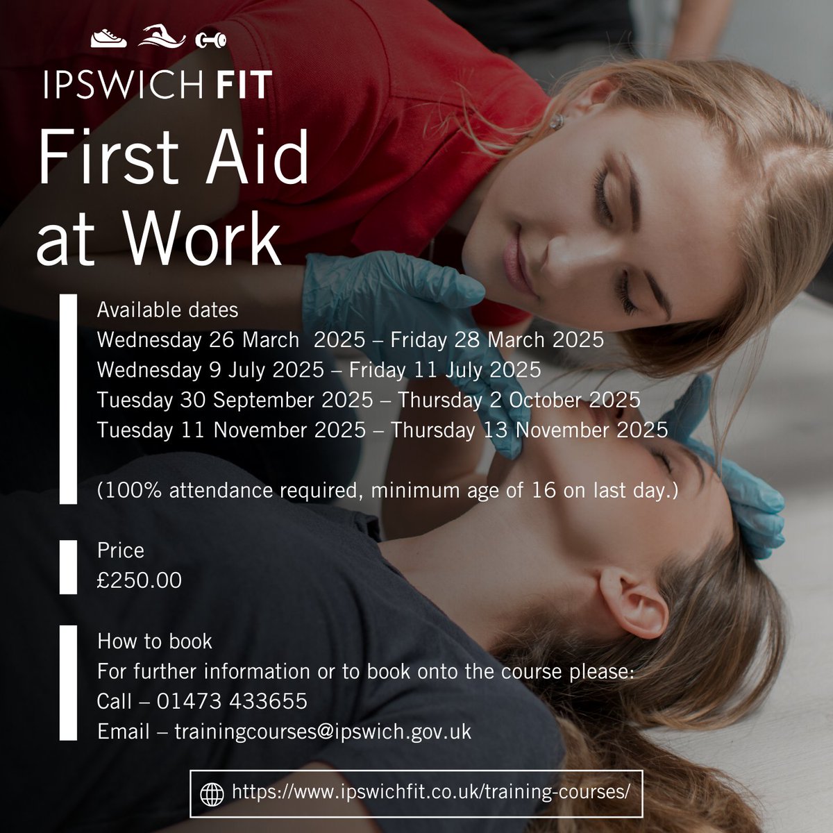 Looking to become a First Aider? Or renew your existing qualification? We offer a wide range of courses throughout the year 🔗 ipswichfit.co.uk/training-cours… Our training team can also come to your place of work and deliver a group session, contact us to see what we can do for you.