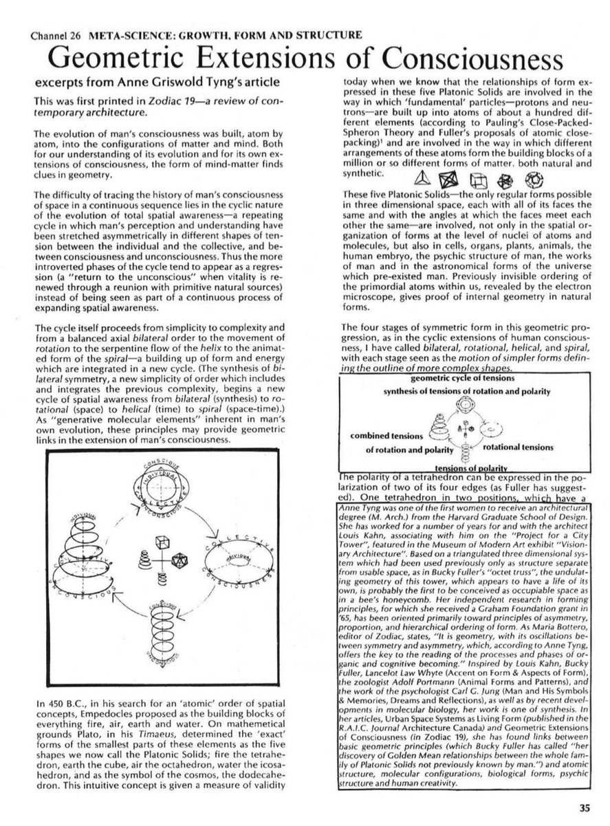 architext14's tweet image. The level of Kahn’s collaborators... 

Tyng proposes that geometric forms like the dodecahedron and icosahedron are not just mathematical curiosities but are emblematic of deeper patterns in the universe, life, and the psyche. Architecture, mathematics, biology, and psychology…
