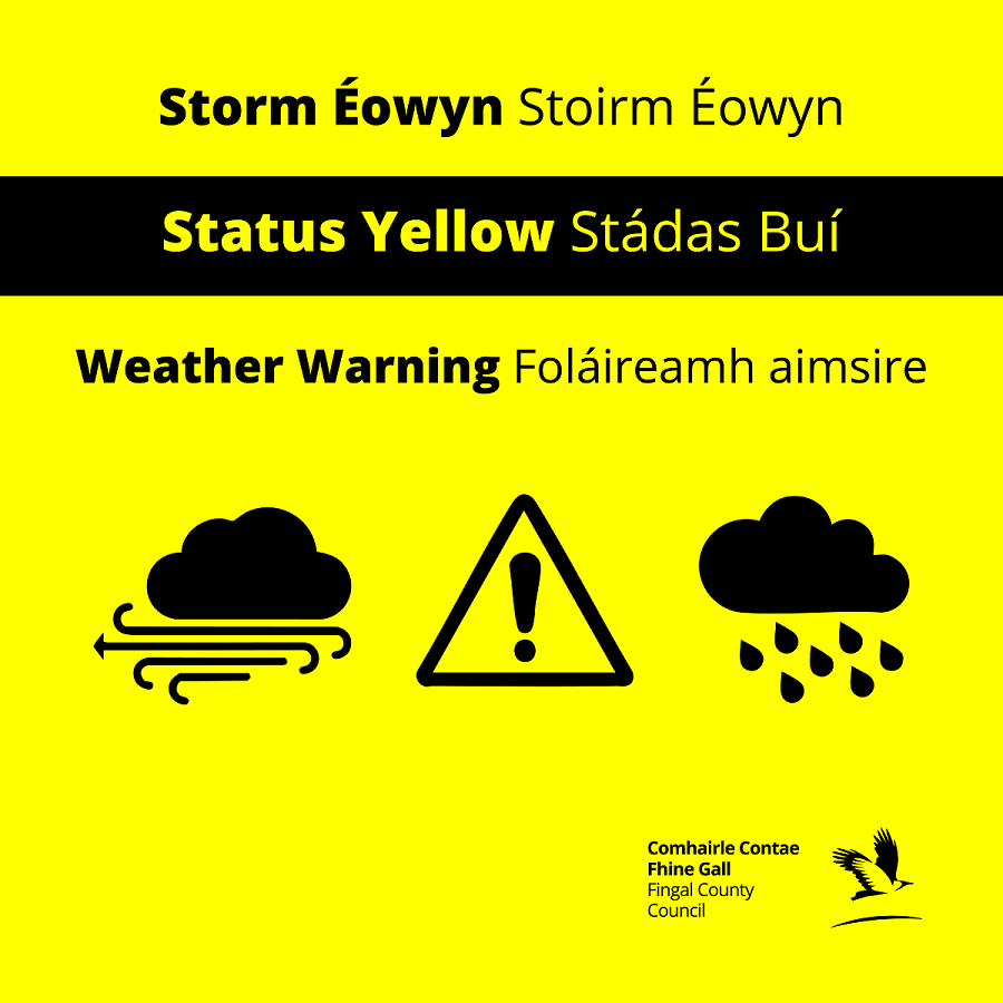 Dublin has now moved to a Status Yellow warning . This is in place from 12pm-4pm, with strong to near gale force westerly winds and damaging gusts.

There is a good amount of debris across Fingal and our crews are now out and about to assist with the clean up - they will tackle