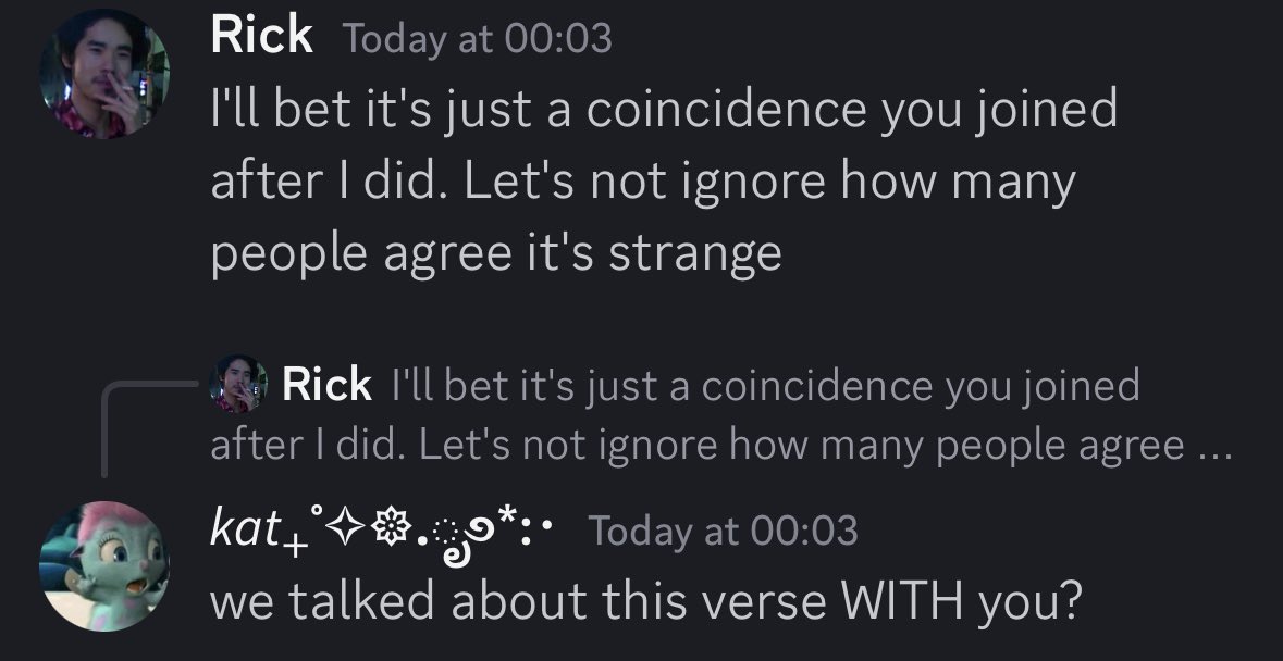BORNOFSEAF0AM's tweet image. 6.On Writing in This Verse
• Writing in this space was something I had discussed with them and our mutual friends long before either of us joined. I’d been working on my character for months. There is no connection between when they joined verse and when I did.