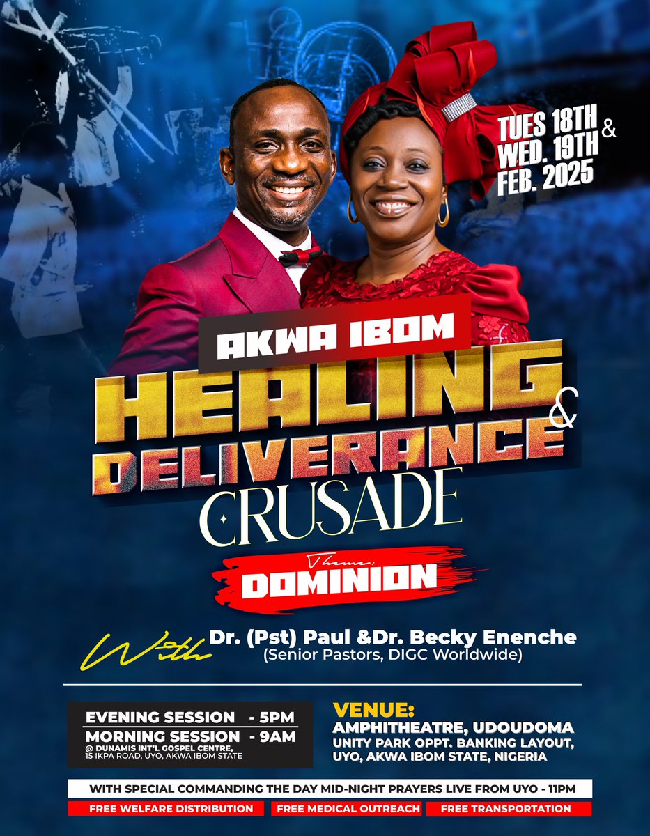 DunamisUyo's tweet photo. Akwa Ibom are you ready???
Akwa Ibom Healing &amp; Deliverance Crusade https://t.co/zo3NwSVmJg