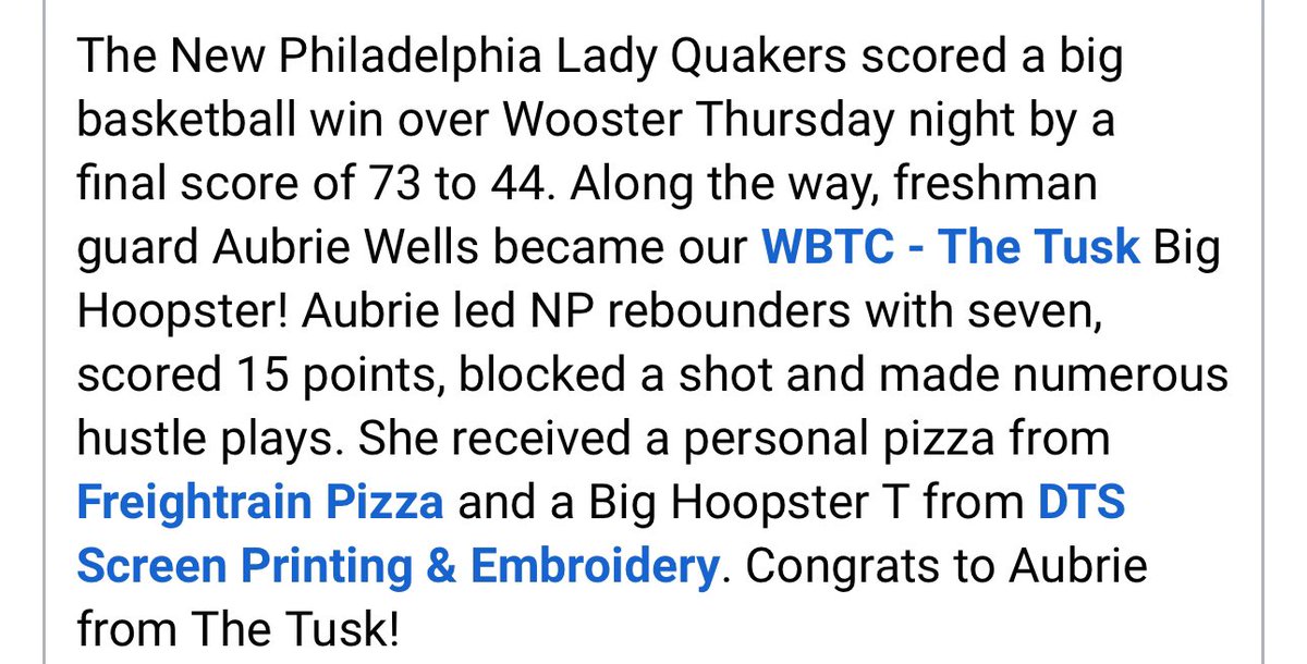 Thank you to WBTC-The Tusk for covering our game! Last night I was awarded with the Big Hoopster of the game! Can’t wait to to see whats next!