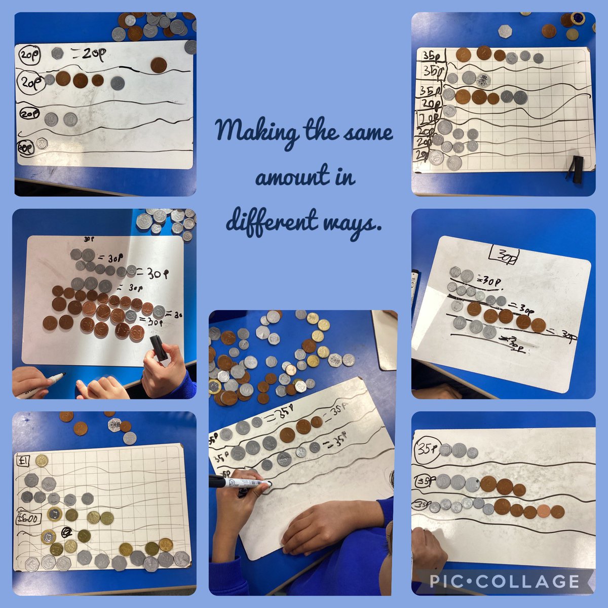 Rowlatts_TMET's tweet photo. Today in maths, year 2 were learning how to make an amount in different ways. It was so interesting to see how many different ways we can make an amount. #rmpamaths https://t.co/qRKovctRSK