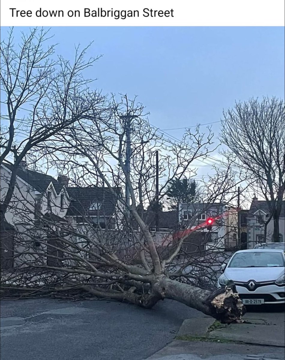 Examples of trees down we want to make you aware of as our crews begin assessment and clear up. 
Turvey Avenue Blocked at Beresford
Tree down at the graveyard on the main road in Ballyboughal making the road impassable.
5 trees down at Estuary Road 
Tree down at Balbriggan Street