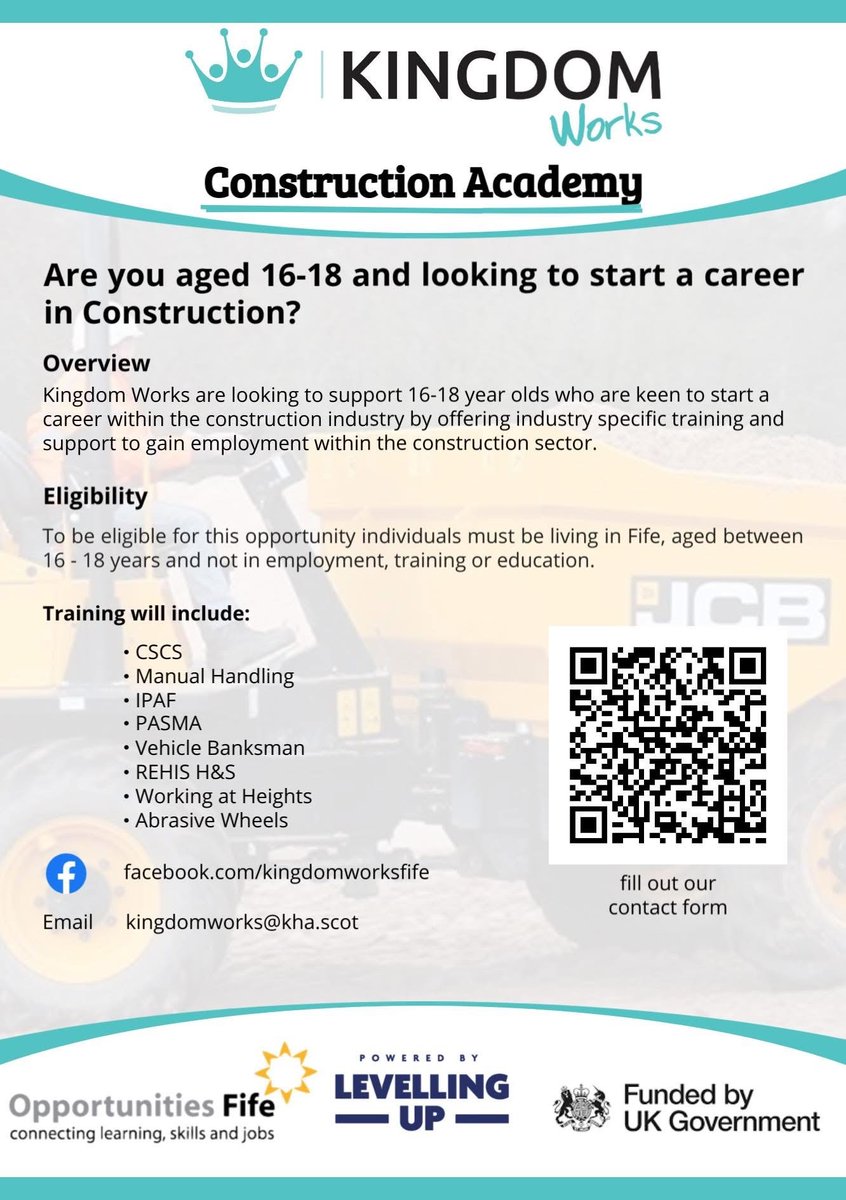 DYW Fife (@dywfife) on Twitter photo Looking for An Entry Into A Construction Career? 🏗️
Look no further. Kingdom Works are calling all 16-18 year olds who are keen to start their construction career to enrol for their Construction Academy.
For more information, please contact: kingdomworks@kha.scot Looking for An Entry Into A Construction Career? 🏗️
Look no further. Kingdom Works are calling all 16-18 year olds who are keen to start their construction career to enrol for their Construction Academy.
For more information, please contact: kingdomworks@kha.scot