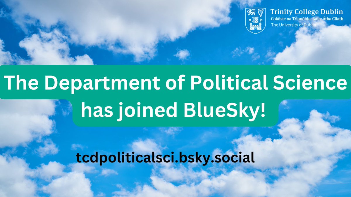 TCDPoliticalSci's tweet image. 👏 It&apos;s official! The Department of Political Science has joined BlueSky!
bsky.app/profile/tcdpol…

We will continue to post to X, but please follow us on BlueSky if you&apos;re over there too!