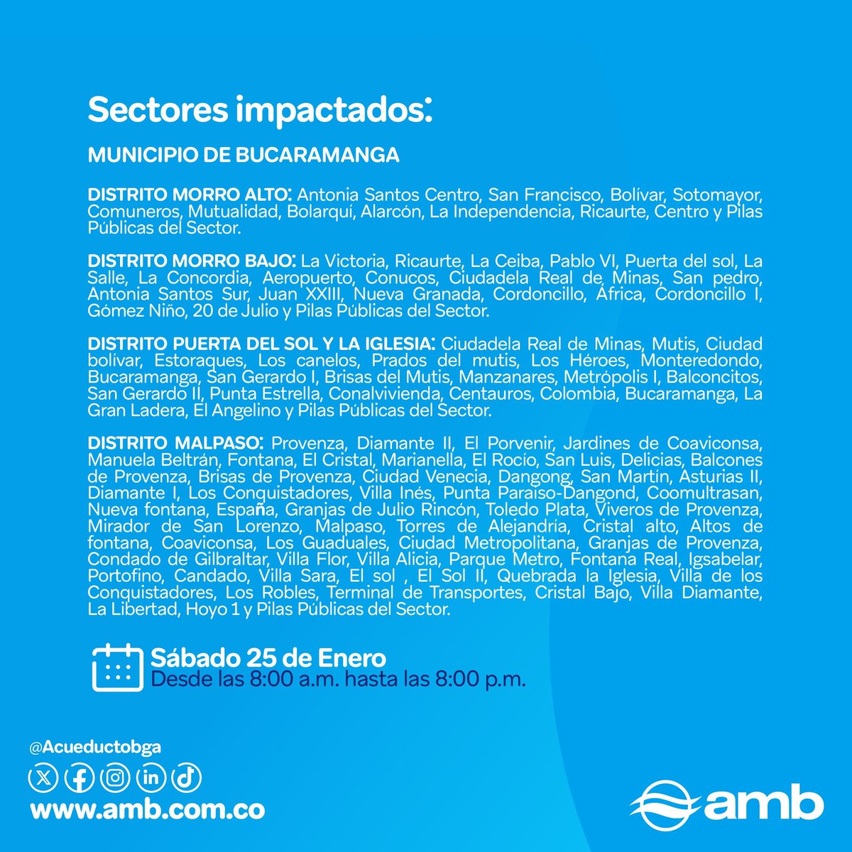 2020_hoy's tweet photo. Siguen los cortes de agua en #Bucaramanga. El @acueductobga anuncia nuevas alteraciones del suministro este sábado para algunos barrios en el Área Metropolitana. https://t.co/1gK954P5Mo