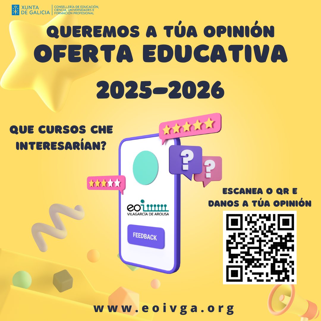 Para preparármonos para ofertar o que a nosa comunidade educativa necesita, lanzamos de novo esta enquisa que vos levará un minutiño, e para nós é moi útil. Facédenos saber que tipoloxía de cursos e temáticas interesan de cara a vosa formación en linguas no curso próximo 25-26.