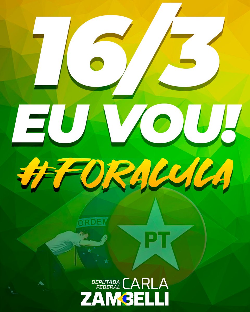 ZambelliCarla_'s tweet photo. BASTA! Ou o Brasil para lula, ou lula para o Brasil!

Já são inúmeros os crimes de responsabilidade praticados pelo DESgoverno. O que não faltam são motivos jurídicos para darmos um fim ao regime de lula.

Os trabalhadores já não suportam mais a carga tributária que são obrigados a pagar para sustentar as mordomias de lula e sua esposa janja.

Se você não aguenta mais o estado de coisas erradas que tomou conta do nosso país, venha conosco! Ajude na divulgação!

Encontro vocês na Paulista, no dia 16 de março!

#foralula #16do3EUVOU #impeachmentJÁ