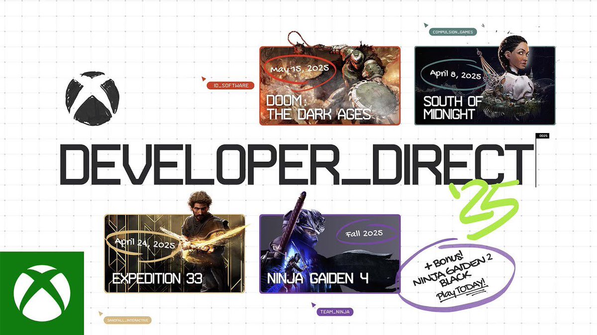 kana_hakuro's tweet photo. 眠くてリアタイできなかった『#DeveloperDirect2025』観ました✨️
『ニンジャガイデン』未プレイなので、4の前に本日配信された2リマスターを遊んでおきたいな〜☺️
『DOOM』も未プレイだけど新作面白そうだし、楽しみな『South of Midnight』と『Clair Obscur Expedition 33』の発売日も決定してワクワク🫶
全部ゲームパスで遊べるなんて!ほんと嬉しすぎる〜🤦♀️💓
#Xbox