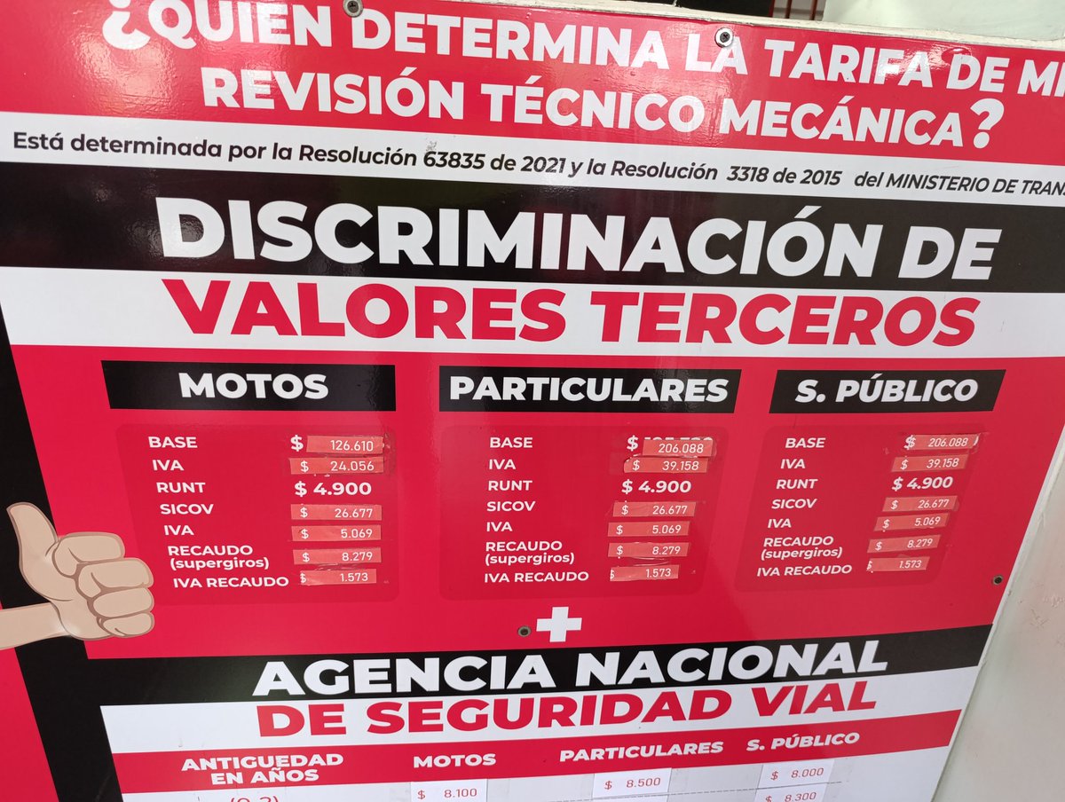 jramirezc1984's tweet photo. @MinTransporteCo una consulta, por qué se nos cobran 3 veces el IVA  en 3 items del servicio de la revisión técnico mecánica? https://t.co/810QVzFVee