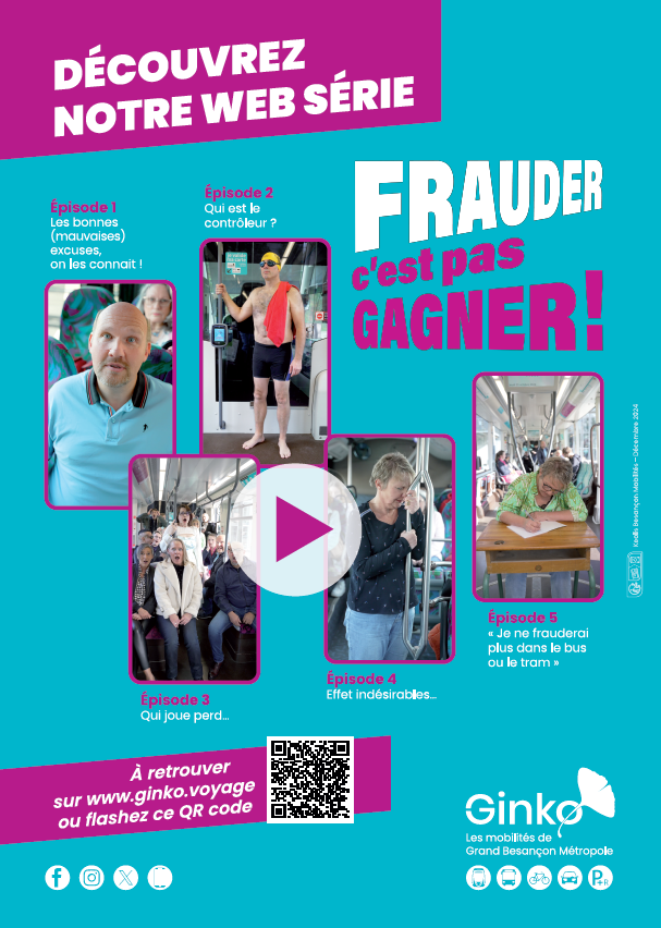 Keolis Besançon Mobilités (@keolisbesancon) on Twitter photo 𝗟𝗮 𝗹𝘂𝘁𝘁𝗲 𝗰𝗼𝗻𝘁𝗿𝗲 𝗹𝗮 𝗳𝗿𝗮𝘂𝗱𝗲 𝗲𝘀𝘁 𝘂𝗻 𝗲𝗻𝗷𝗲𝘂 𝗽𝗿𝗶𝗼𝗿𝗶𝘁𝗮𝗶𝗿𝗲.
La nouvelle campagne <a href="/ginkovoyage/">Ginko, les mobilités de Grand Besançon Métropole</a> aborde le sujet de la fraude de manière humoristique plutôt que de manière moralisatrice.
▶️📽️ Découvrez la websérie : youtube.com/playlist?list=… 𝗟𝗮 𝗹𝘂𝘁𝘁𝗲 𝗰𝗼𝗻𝘁𝗿𝗲 𝗹𝗮 𝗳𝗿𝗮𝘂𝗱𝗲 𝗲𝘀𝘁 𝘂𝗻 𝗲𝗻𝗷𝗲𝘂 𝗽𝗿𝗶𝗼𝗿𝗶𝘁𝗮𝗶𝗿𝗲.
La nouvelle campagne <a href="/ginkovoyage/">Ginko, les mobilités de Grand Besançon Métropole</a> aborde le sujet de la fraude de manière humoristique plutôt que de manière moralisatrice.
▶️📽️ Découvrez la websérie : youtube.com/playlist?list=…