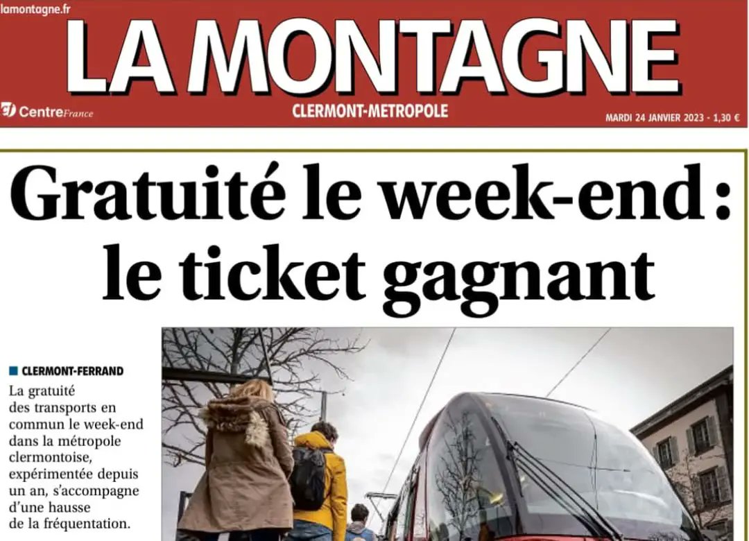 #ClermontCommunauté a démontré que la gratuité des transports en commun a permis une hausse des fréquentations en semaine.
<a href="/CAMoulins/">Moulins Communauté</a> devrait suivre cet exemple.