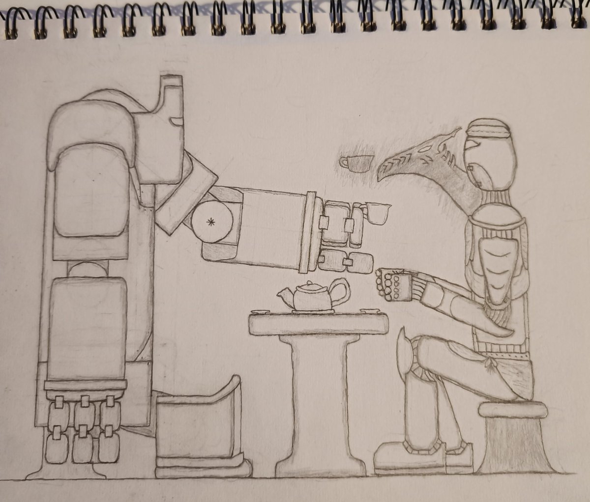 TCDrawing's tweet image. A drawing I did a few months ago of Horuk Frainyear and Rista having tea 
#dndcharacter