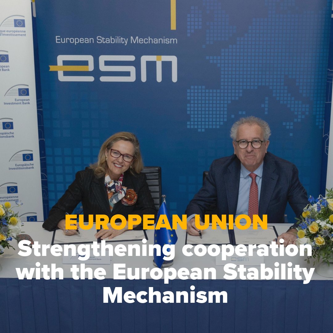Collaboration is key to building a more innovative, sustainable, and resilient 🇪🇺.

The agreement signed with <a href="/ESM_Press/">ESM</a> by President <a href="/NadiaCalvino/">Nadia Calviño</a> and Managing Director @PierreGramegna will strengthen our cooperation to boost Europe's economic growth.

bit.ly/EIBESMPartners…