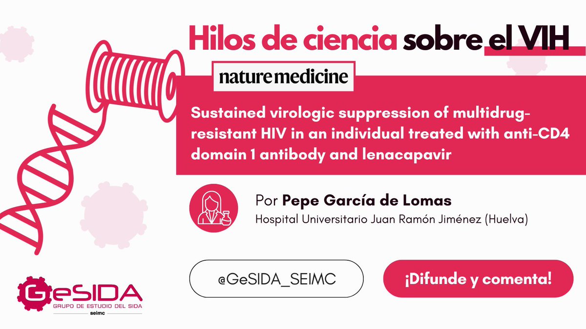 GeSIDA_SEIMC's tweet photo. 🧵 ¡Nuevo hilo de ciencia sobre VIH! @NatureMedicine publica "Sustained virologic suppression of  multidrug-resistant HIV in an individual treated with anti-CD4 domain 1 antibody and lenacapavir" ➡️ https://t.co/5haiqZb18D

✍️ Lo analizamos con Pepe G. de Lomas , del @hujuanramon https://t.co/Ls2ezqunw1