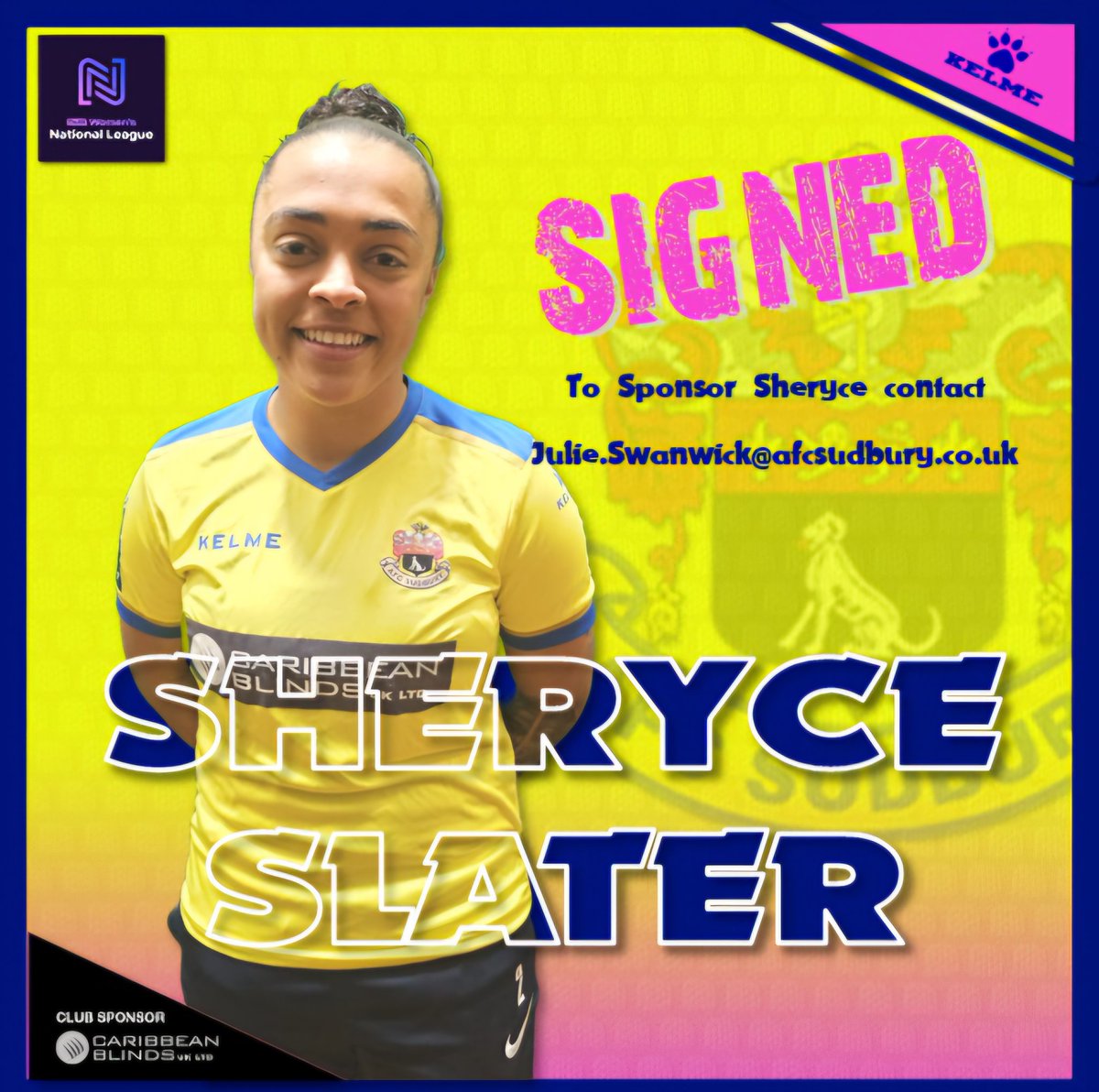 NEW SIGNING!! 🤝

AFC Sudbury Women are delighted to announce the signing of defender Sheryce Slater. 💛💙🩷