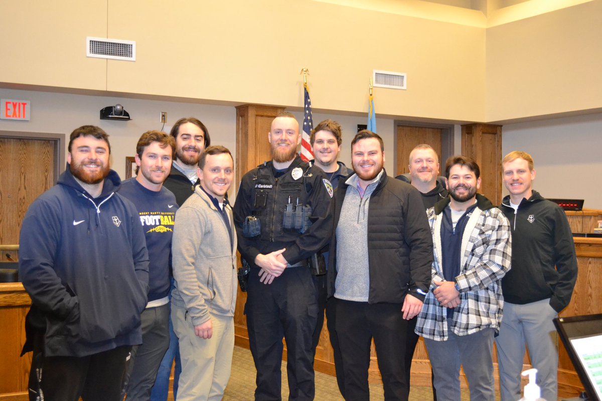 From the field to the force! 👮‍♂️🏈 Huge congratulations to Jon on being sworn into the Yankton Police Department today. We’re so proud to see one of our own continue making a difference in the community. 💙 #TeamPride #GoldenStandard #OnceATeammateAlwaysAFamily
