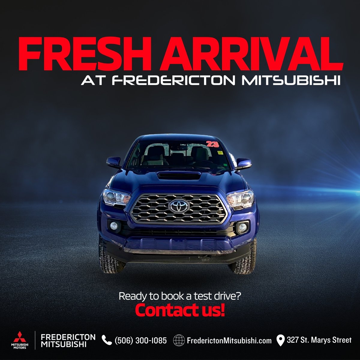 FredMitsubishi's tweet image. 🚨 Fresh Arrival Alert! 🚨

Check out this 2023 Toyota Tacoma TRD Sport, now available at Fredericton Mitsubishi!
Don't miss out on this incredible truck! Visit us today or check it out online.

#frederictonmitsubishi #mitsubishi  #fresharrival #usedcars