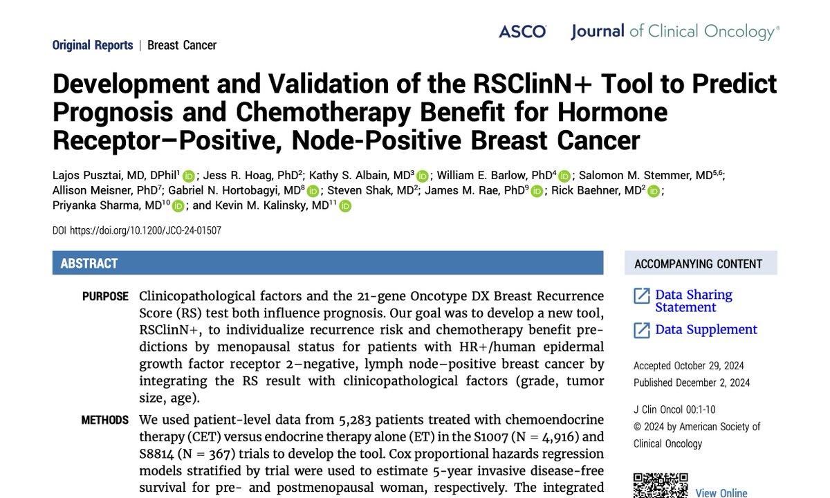 SWOG Cancer Research Network (@swog) on Twitter photo In <a href="/JCO_ASCO/">Journal of Clinical Oncology</a>: A new statistical tool combining clinical and pathologic factors w a patient's 21-gene Recurrence Score® gives more accurate estimates on #breastcancer prognosis & potential chemo benefit than any of the factors alone. #bcsm <a href="/YaleCancer/">Yale Cancer Center</a>
swog.org/news-events/ne… In <a href="/JCO_ASCO/">Journal of Clinical Oncology</a>: A new statistical tool combining clinical and pathologic factors w a patient's 21-gene Recurrence Score® gives more accurate estimates on #breastcancer prognosis & potential chemo benefit than any of the factors alone. #bcsm <a href="/YaleCancer/">Yale Cancer Center</a>
swog.org/news-events/ne…