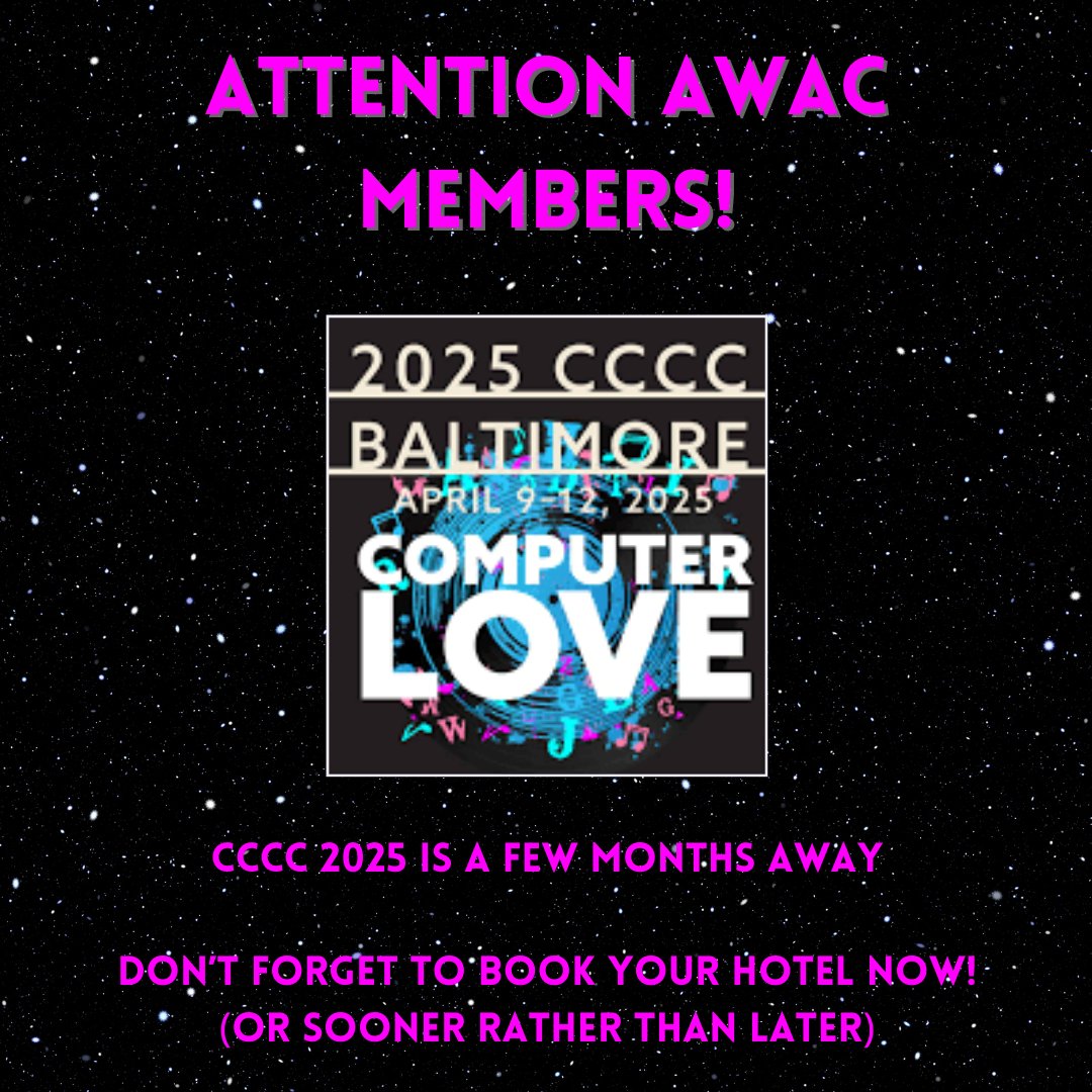 Just your friendly neighborhood reminder that CCCCs 2025 is coming up fast! 
 
Don't forget to book your lodging accommodations. See below for a link to conference housing and registration.
 
cccc.ncte.org/cccc/conv/regi…

1/2